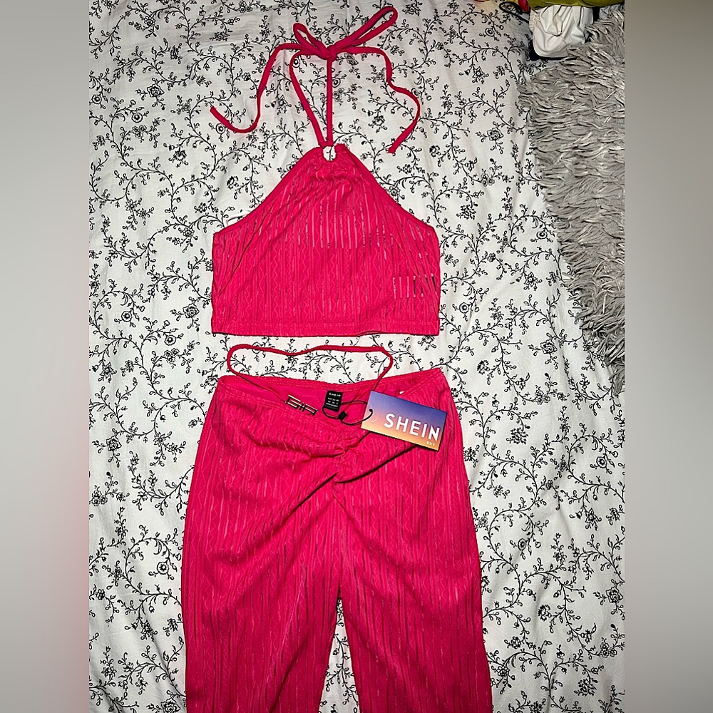 Hot pink lace sheer set